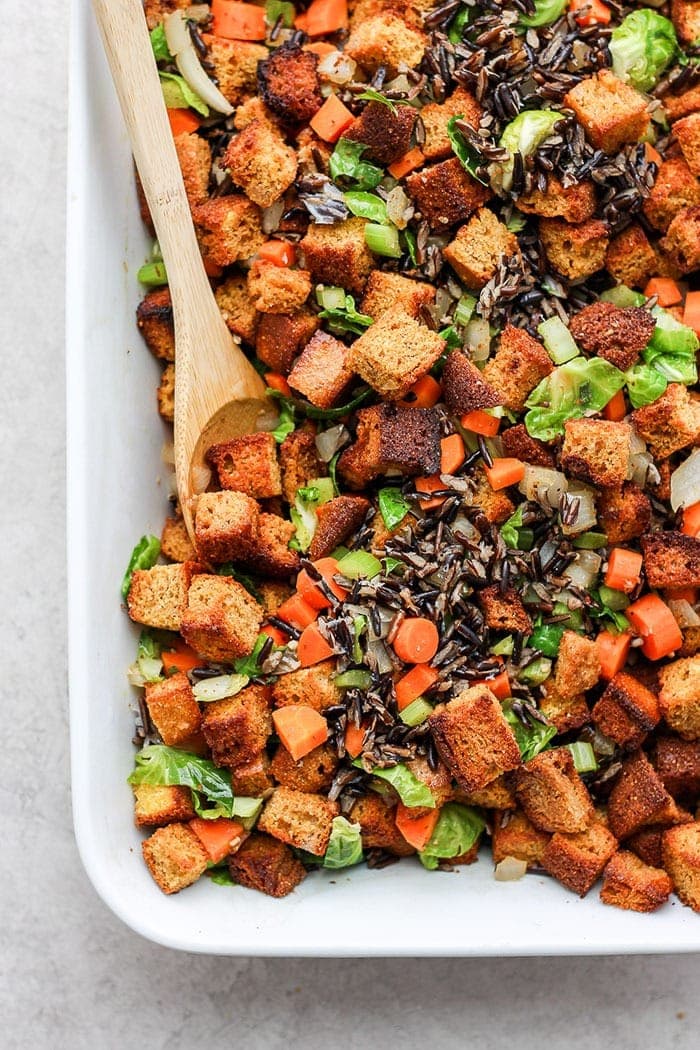 made from scratch cornbread dressing in a baking dish