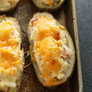 Cheesy twice baked potatoes.