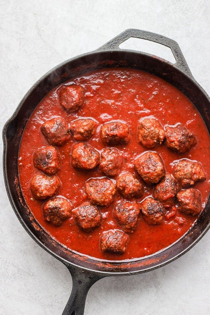 Beef meatballs in marinara sauce. 