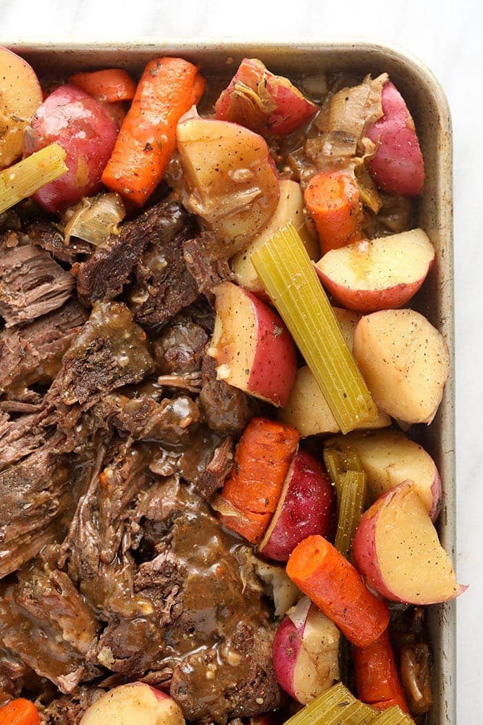 instant pot pot roast cooked and ready to be served