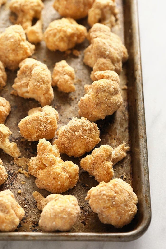 cauliflower wings on baking sheet