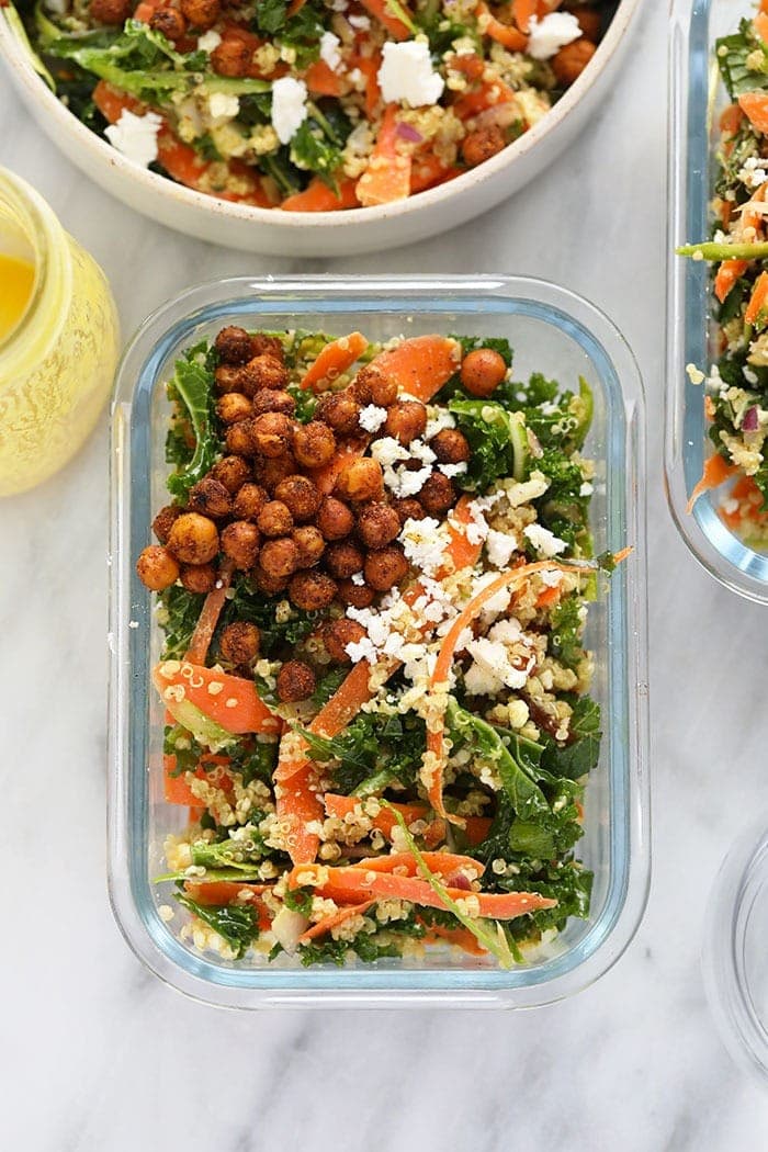 Moroccan quinoa salad in a meal prep container