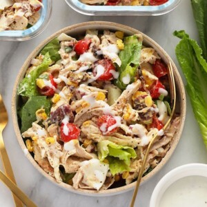 rotisserie chicken cobb salad in a bowl