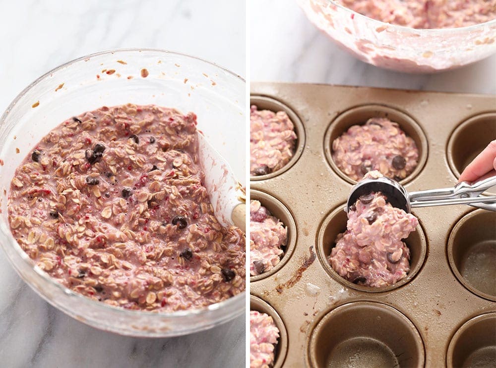 batter in bowl and muffin tin