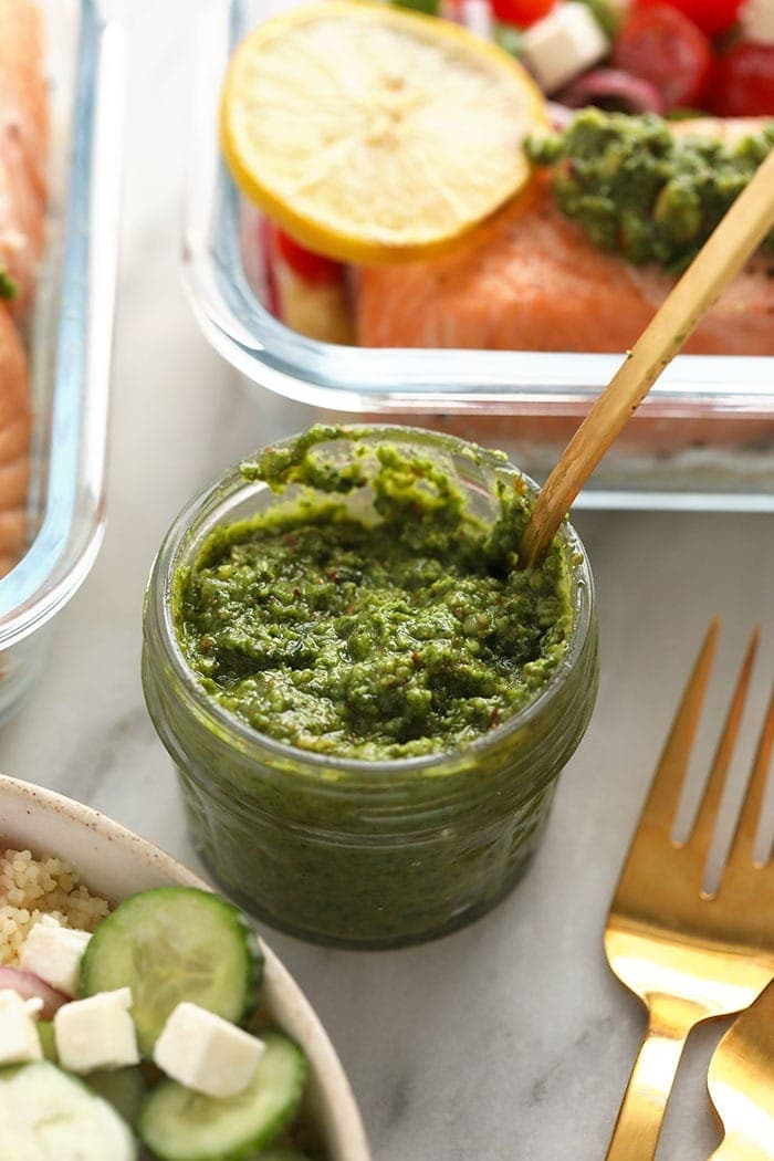 arugula mint pesto in jar