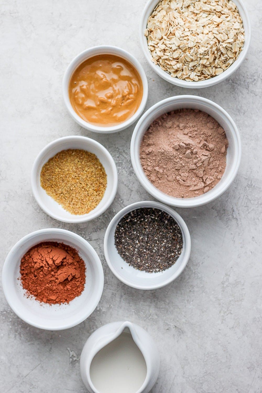 chocolate sea salt protein oatmeal ingredients in bowls