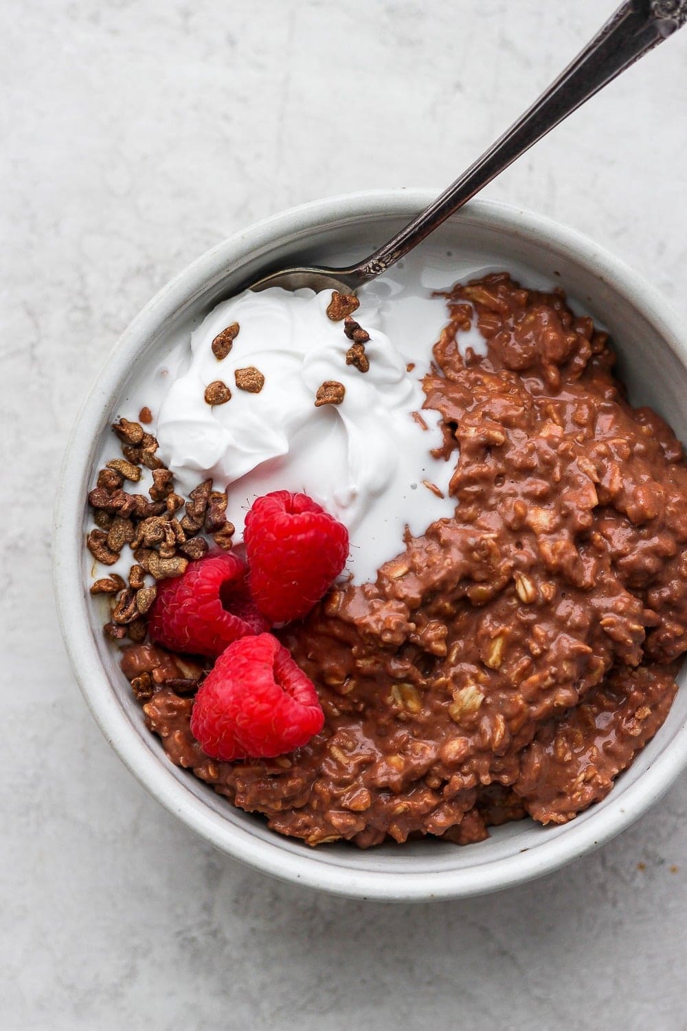 chocolate sea salt protein oatmeal in a bowl