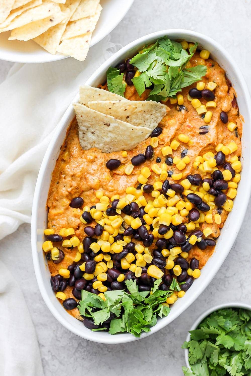 mexican street corn vegan queso dip in a dish ready to be served