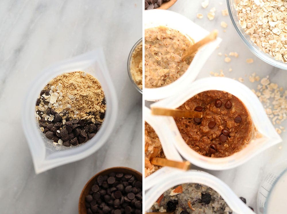 peanut butter chocolate chip instant oatmeal in bowls ready to be eaten