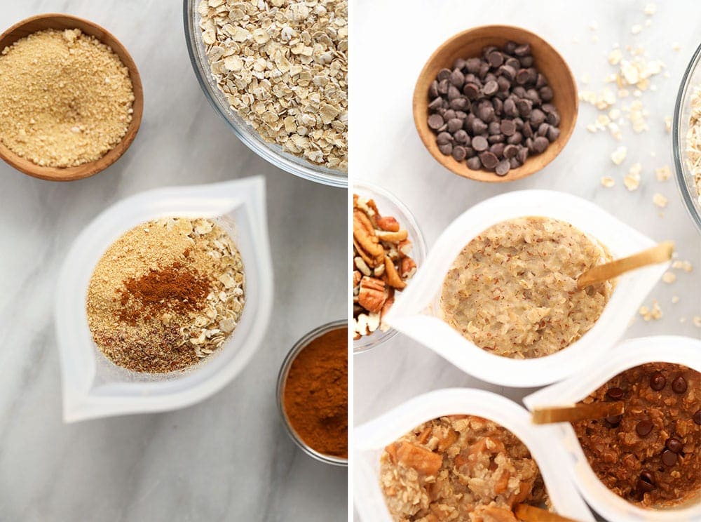 instant oatmeal 4 ways in bowls and ready to be eaten