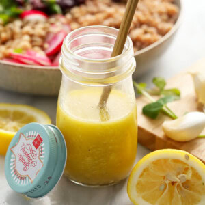 homemade lemon vinaigrette dressing in a jar