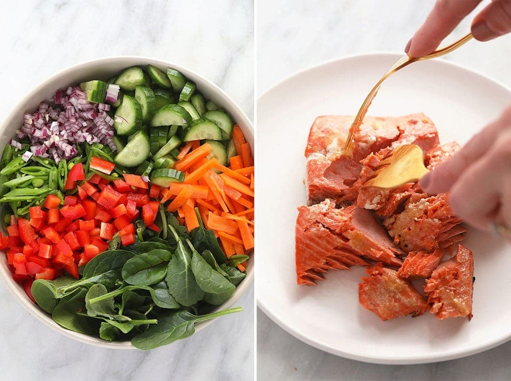 plate of veggies and salmon