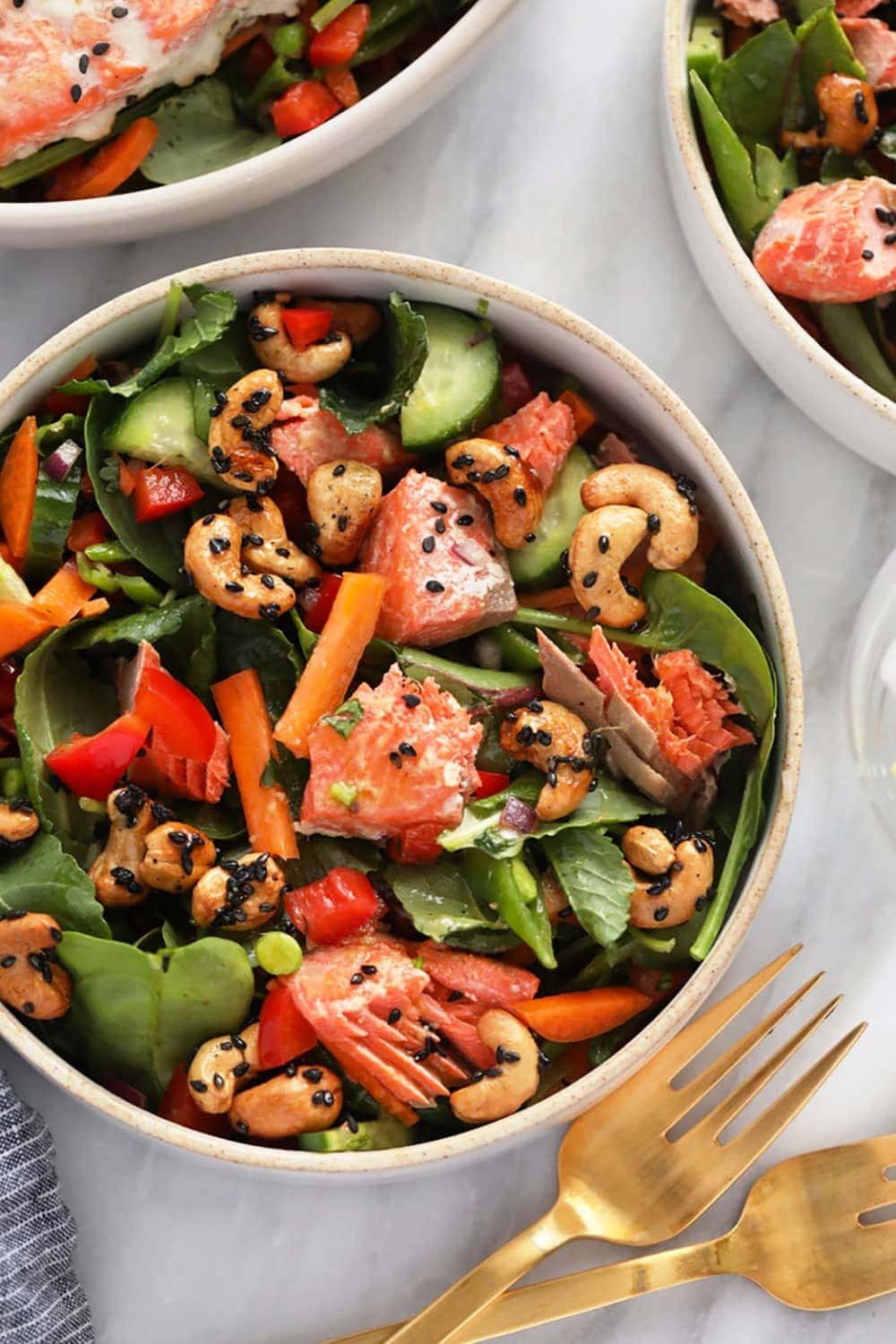 Thai salmon salad in bowl