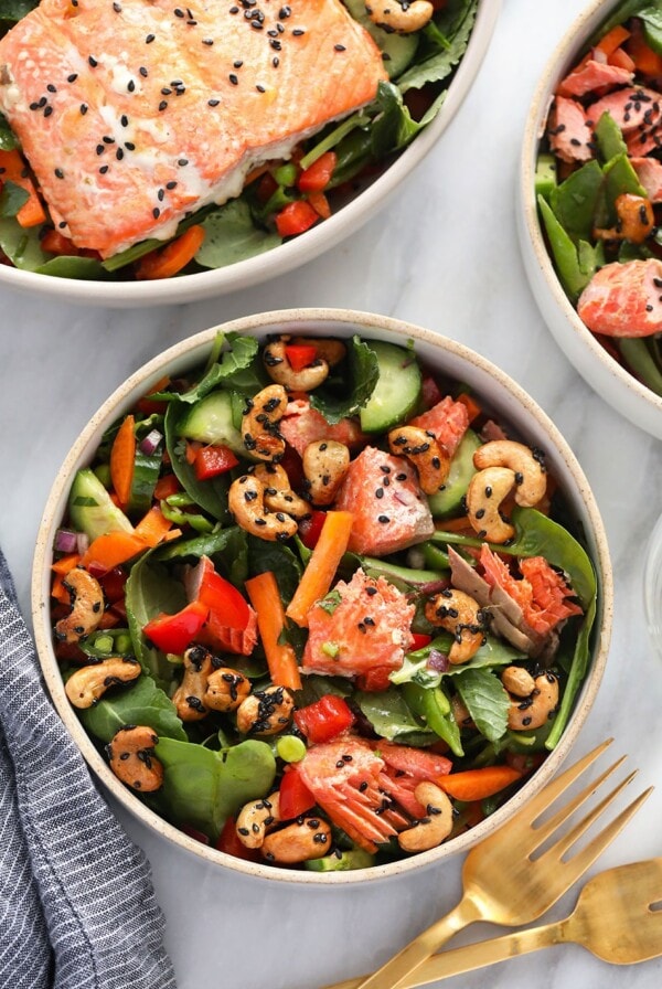 Two bowls of salmon salad.