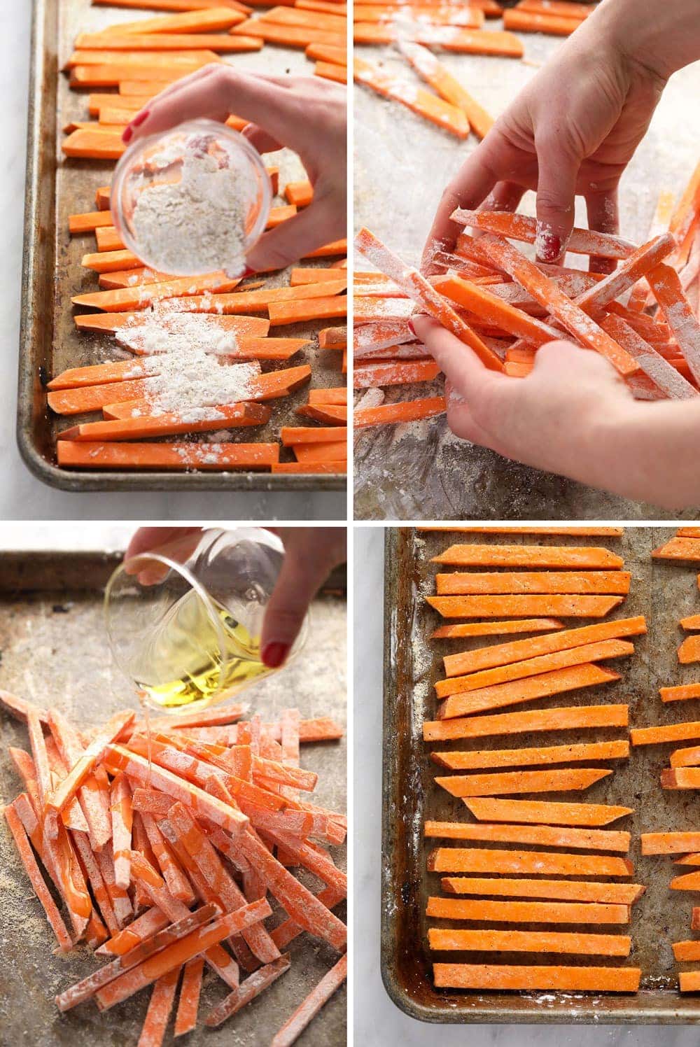 The process of making sweet potato fries