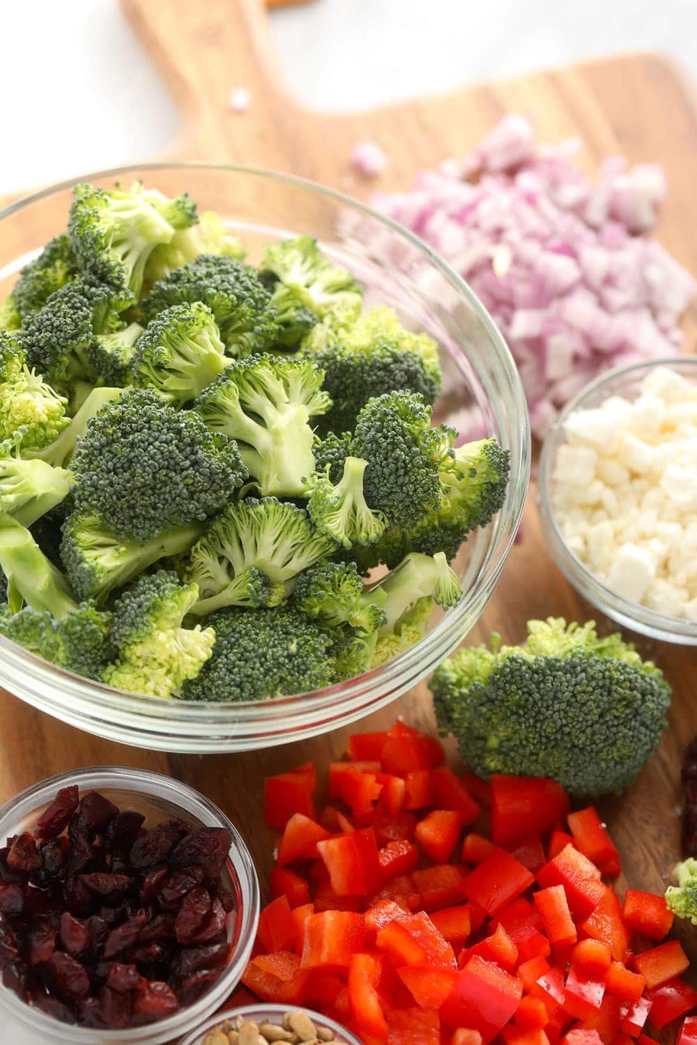 broccoli salad ingredients ready to be sautéed and mixed together 