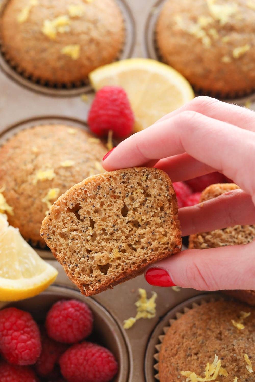 lemon poppy seed muffin cut in half