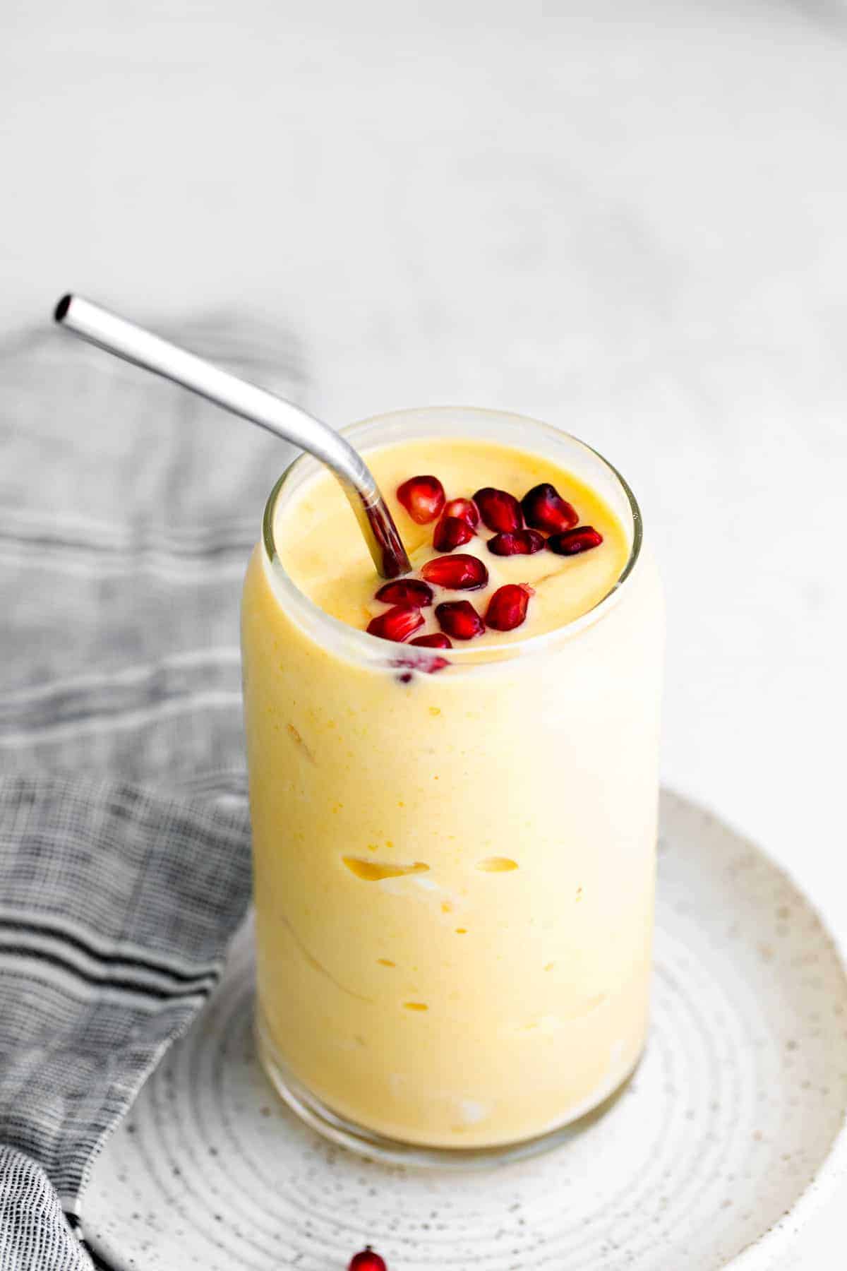 Mango smoothie in a glass. 