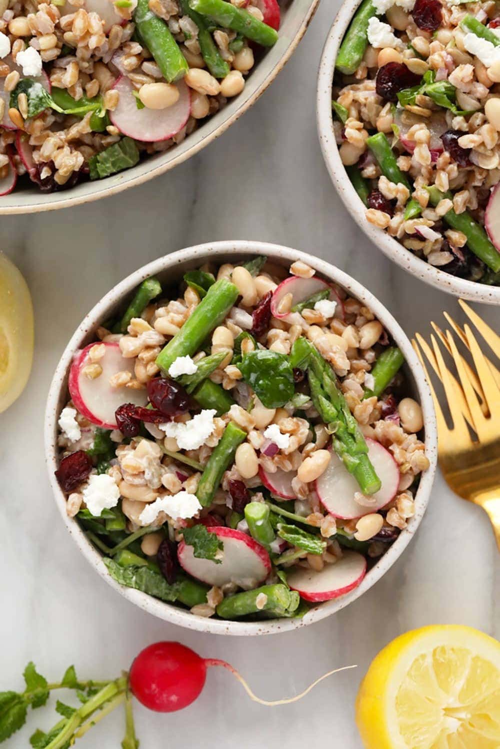 Farro salad in a bowl 