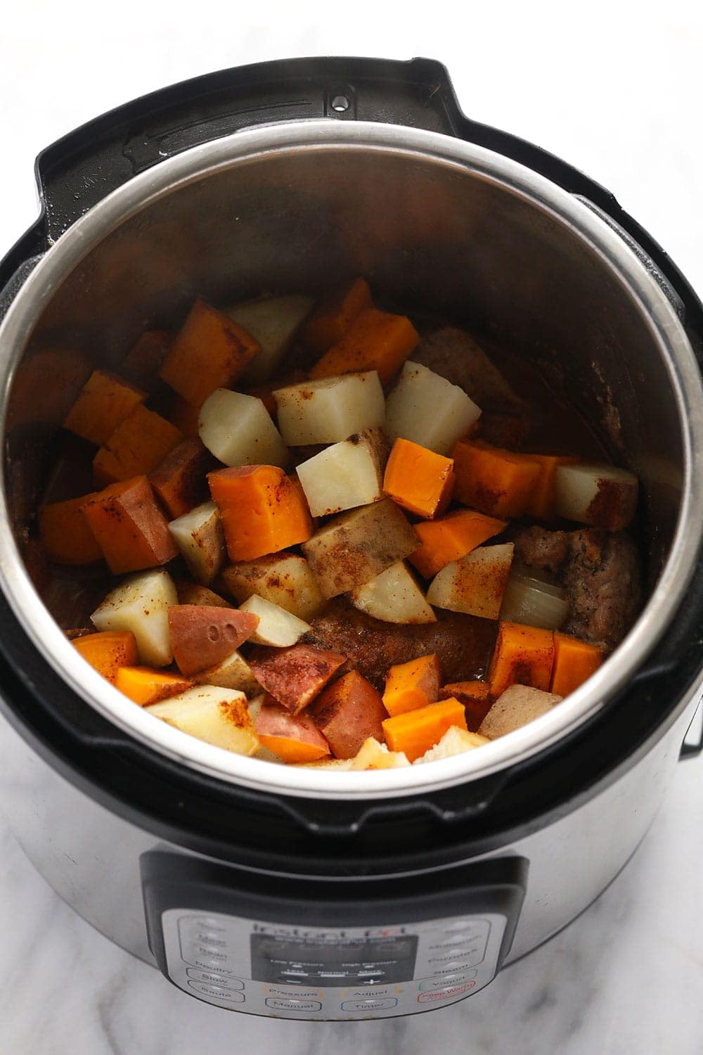 Tenderloin and potatoes in the Instant Pot.