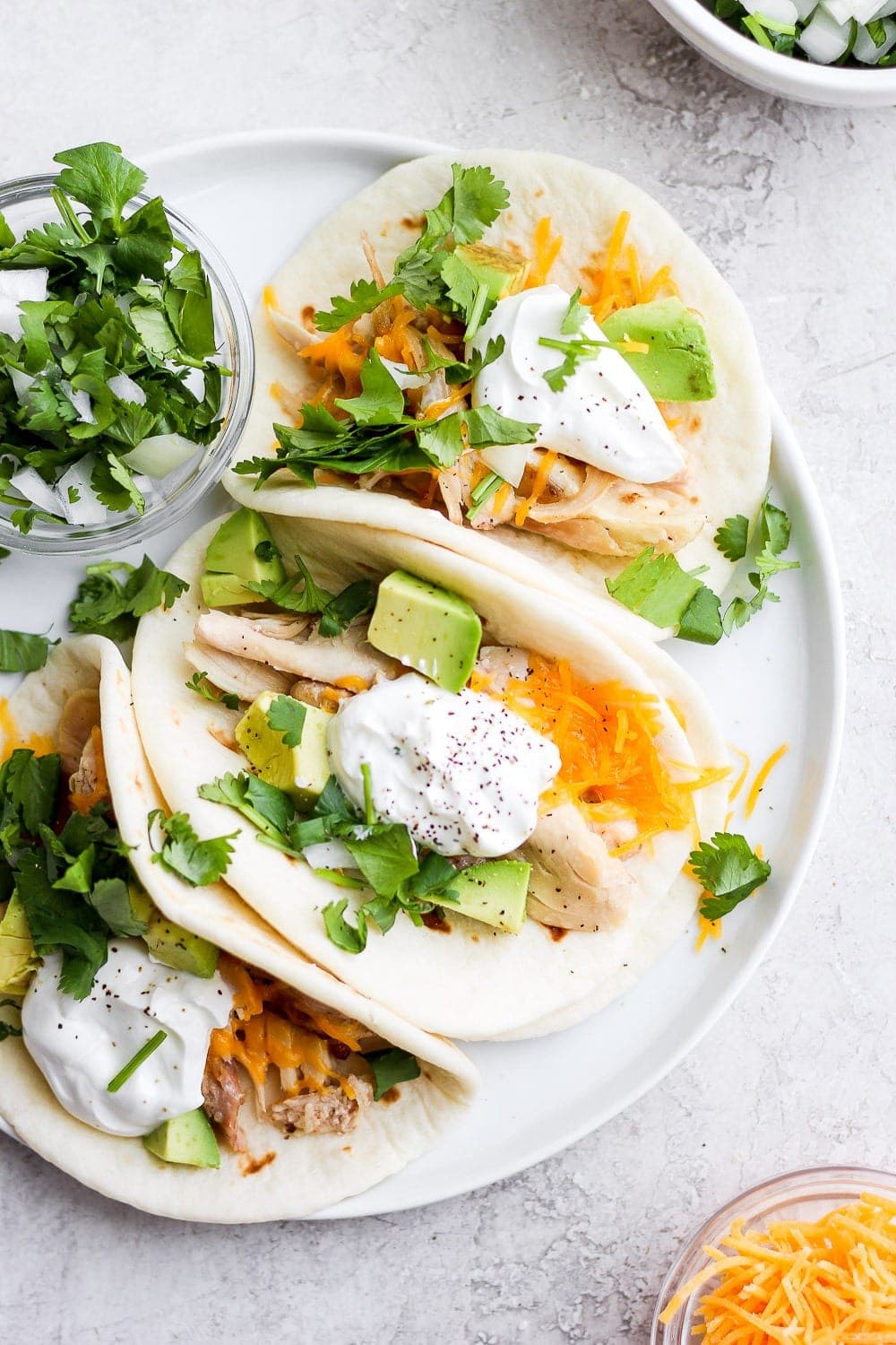 shredded chicken tacos ready to be served