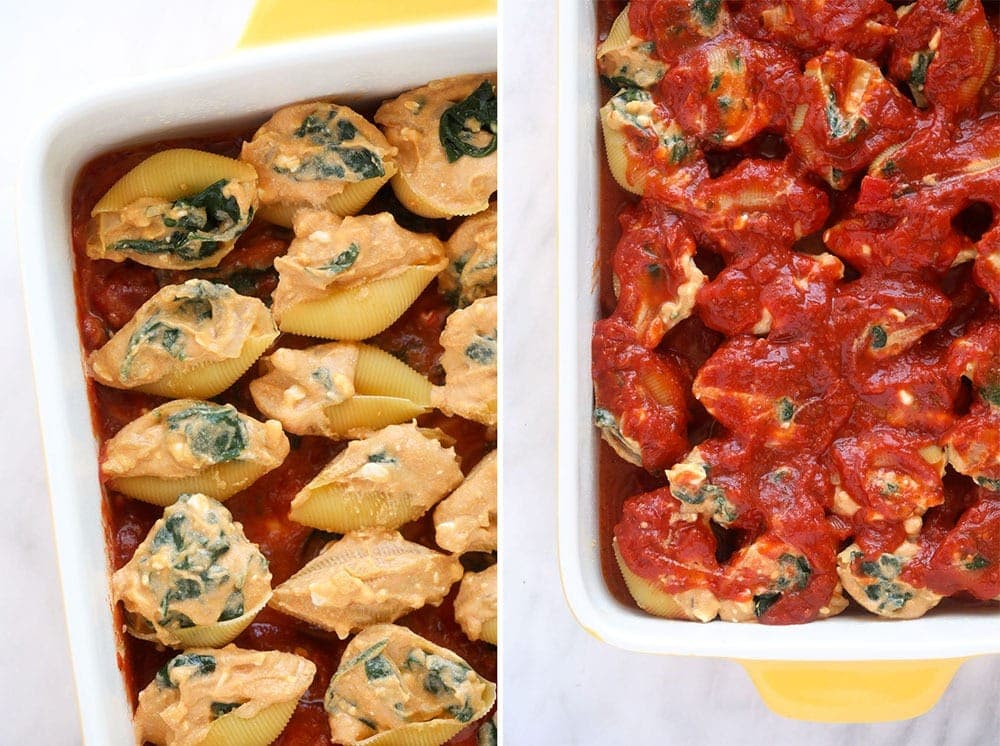 Stuffed shells in a casserole dish