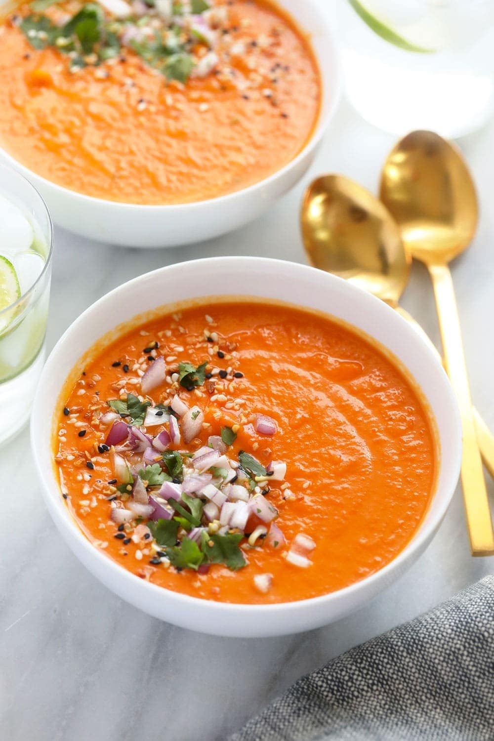 instant pot sweet potato carrot ginger soup in a bowl ready to be enjoyed