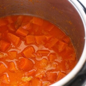 A delicious instant pot soup made with sweet potato, carrot, and ginger.