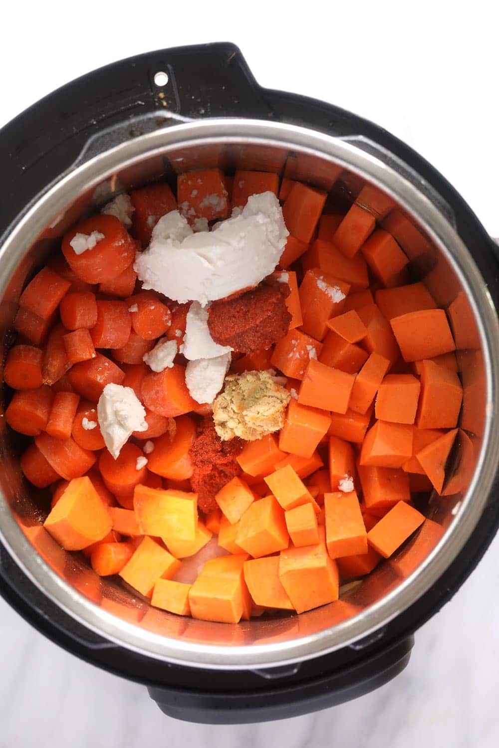 instant pot sweet potato carrot ginger soup ingredients in the instant pot