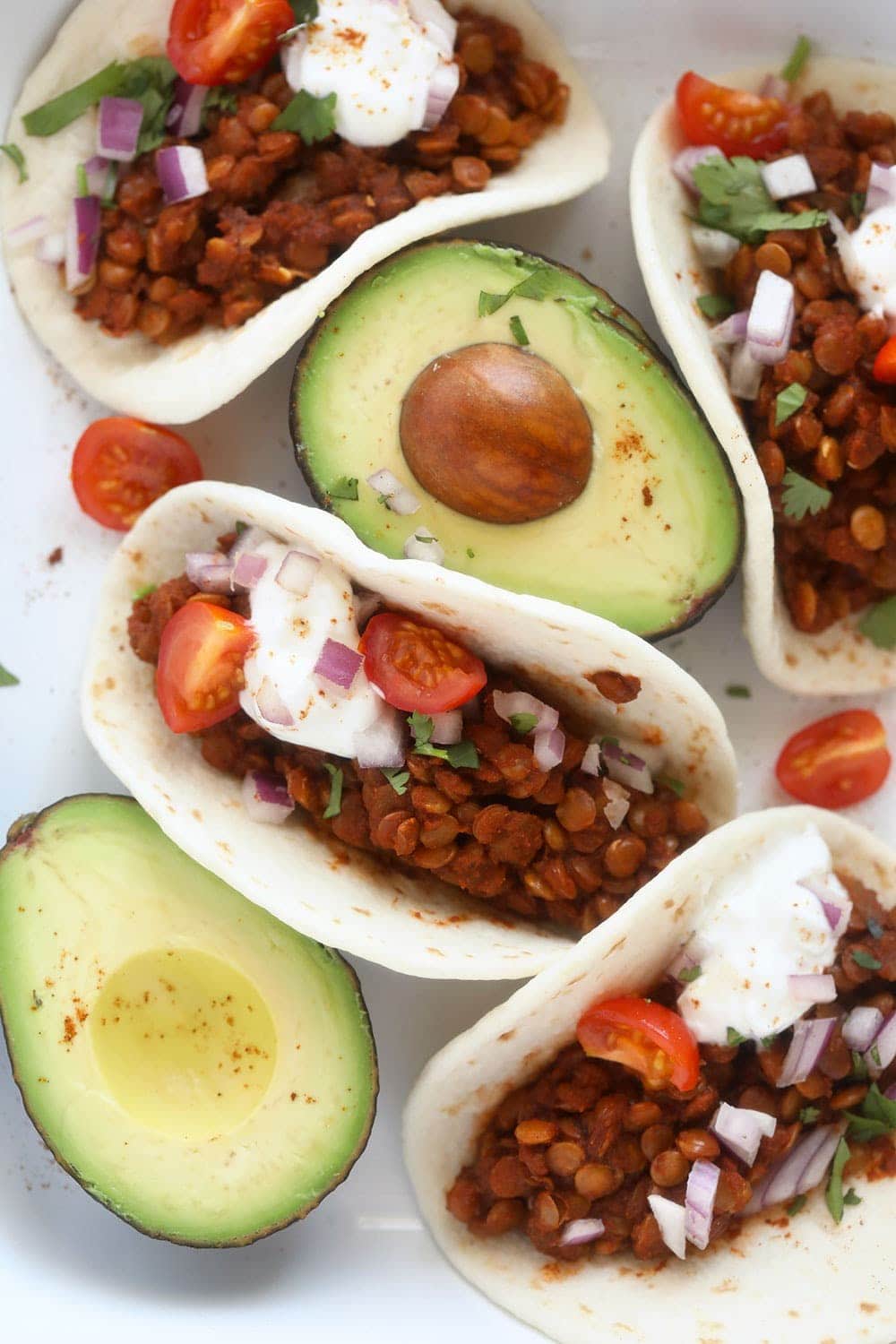 Instant Pot Lentil Tacos on a platter