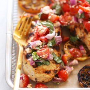 Marinated chicken with fresh Greek salad.