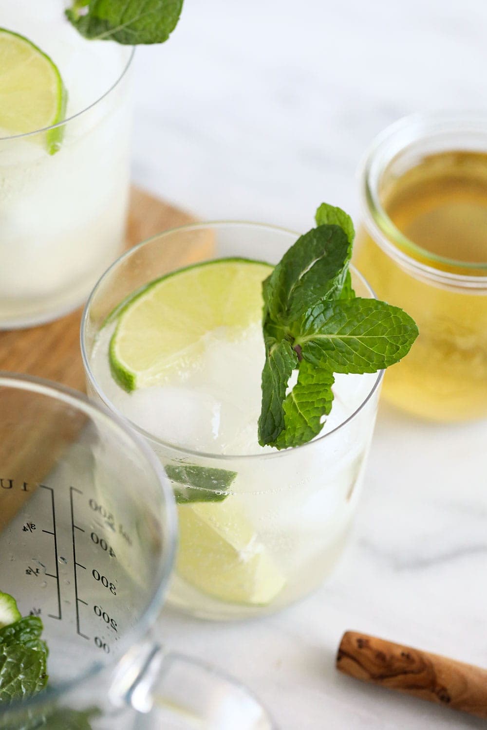 Mint and lime hard seltzer in a glass