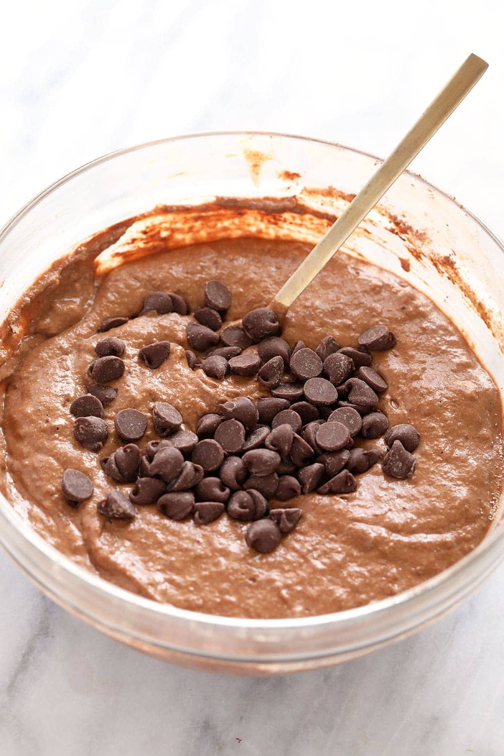 chocolate chocolate chip pancake batter in a bowl