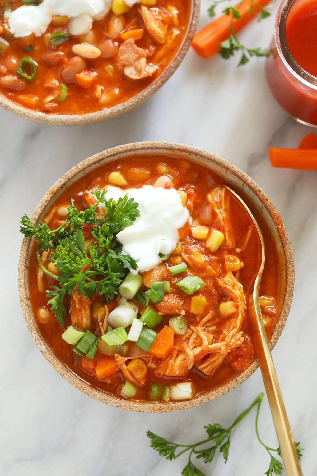 buffalo chicken in bowl with spoon