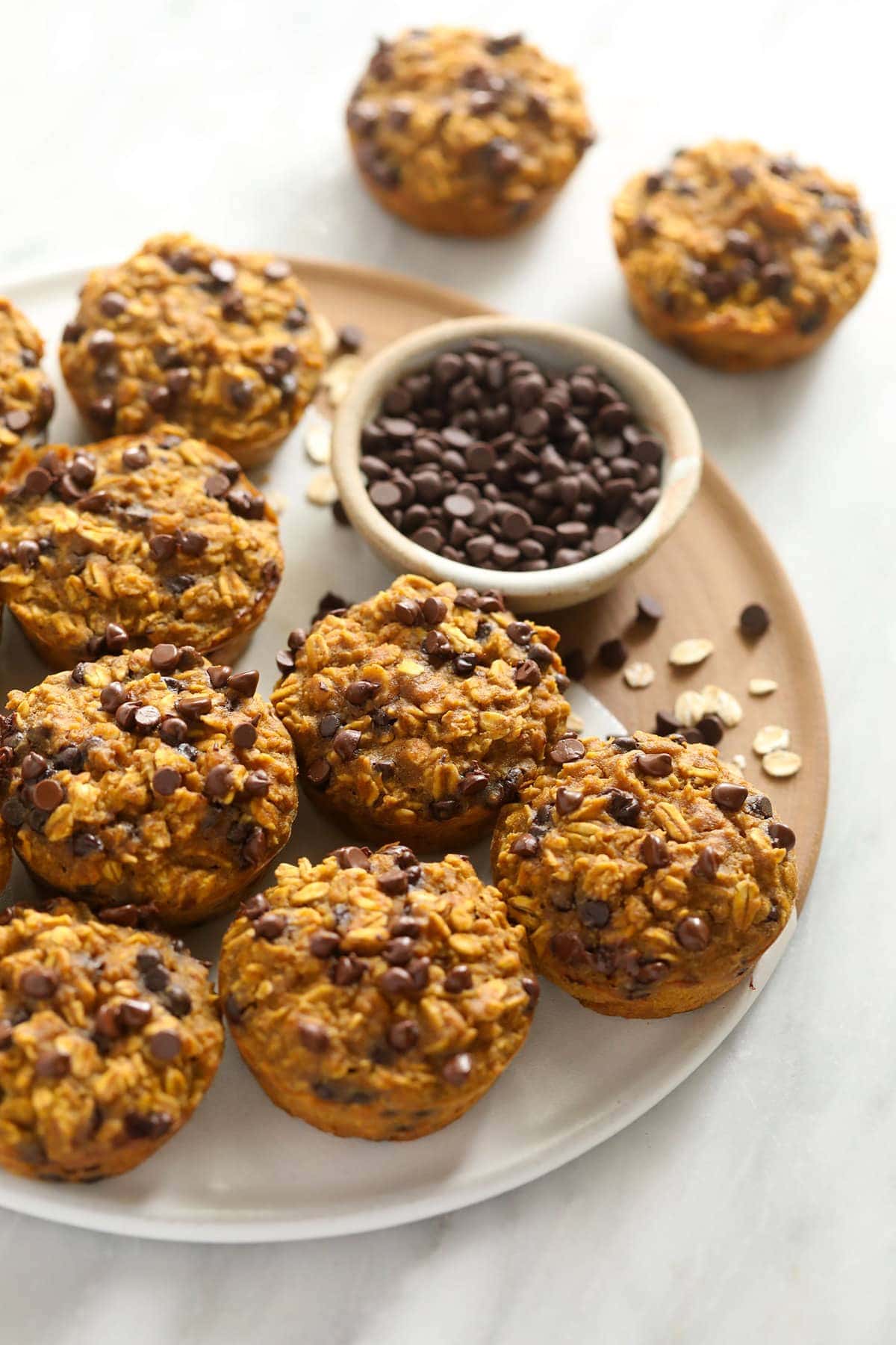 Pumpkin oatmeal cups on a tray. 