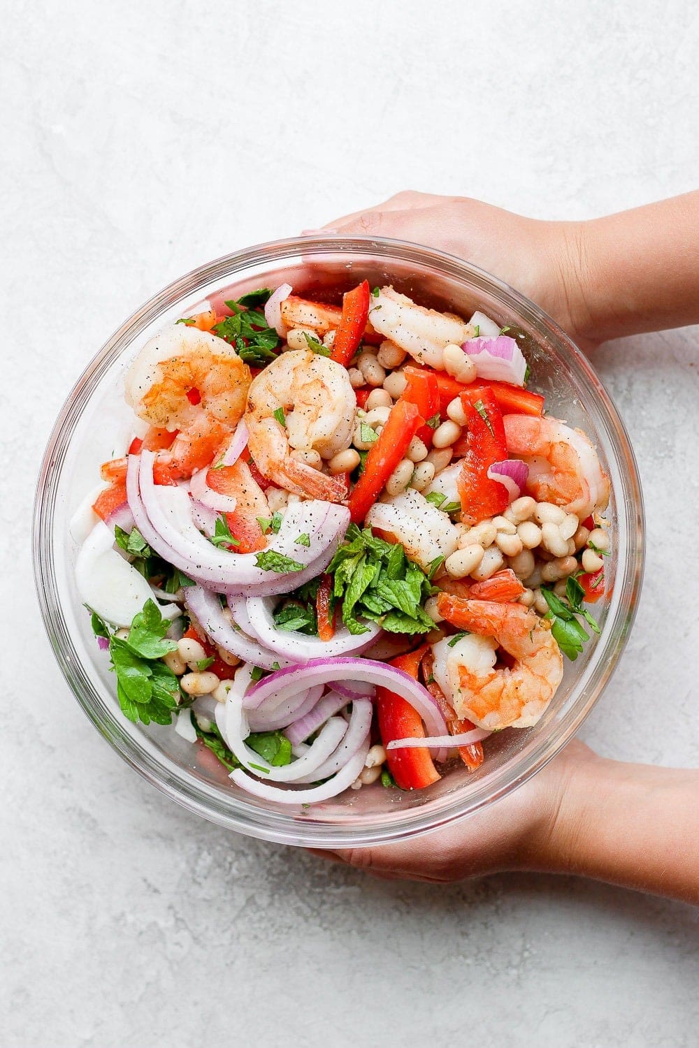 healthy shrimp salad in a bowl ready to be served