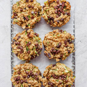 a tray of granola muffins on a baking sheet.