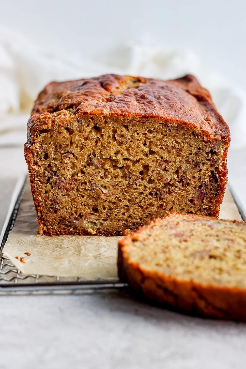 loaf of banana bread with a slice cut out