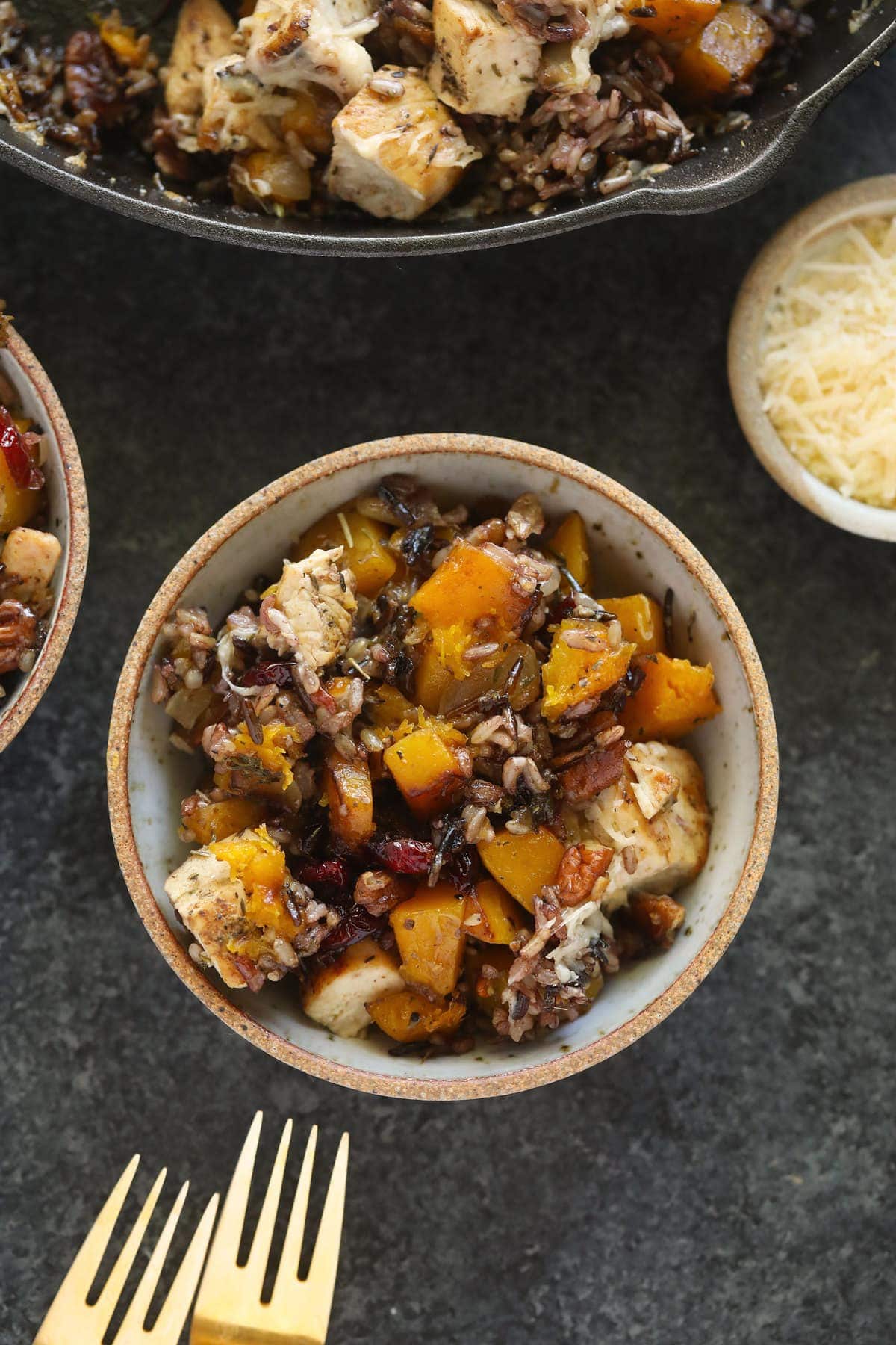 butternut squash wild rice casserole in a bowl