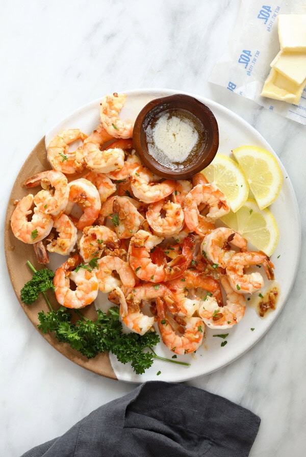 garlic butter shrimp on a plate