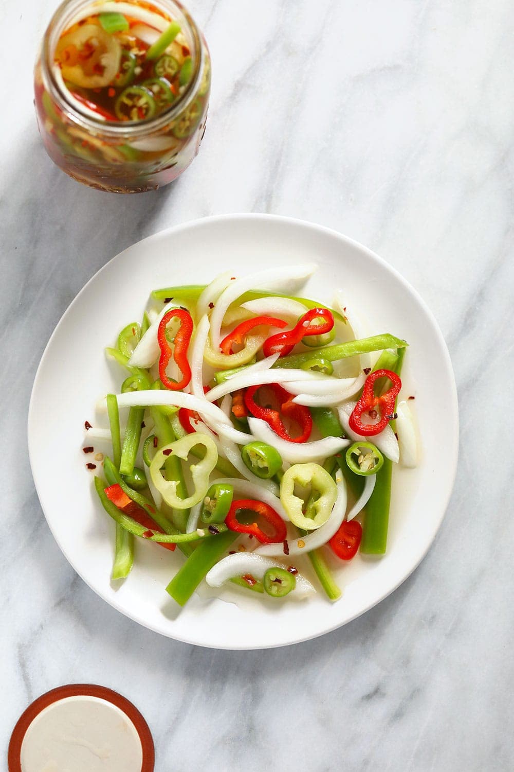 quick pickled pepper ingredients on a plate 