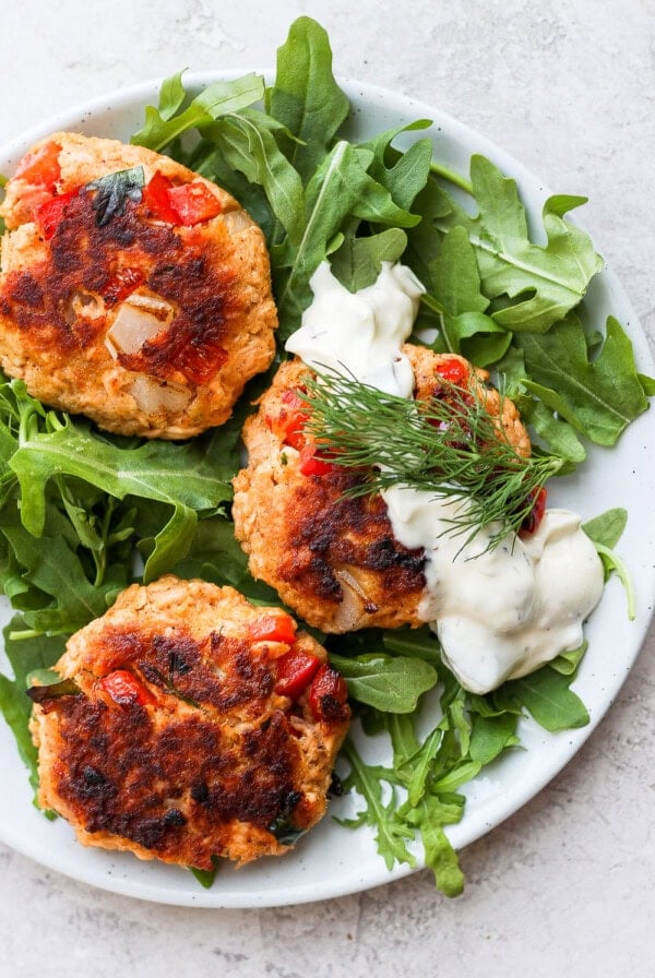 leftover salmon patties on a plate