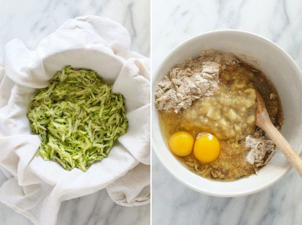 shredded zucchini and batter.