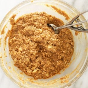 apple oatmeal cookie dough in bowl.