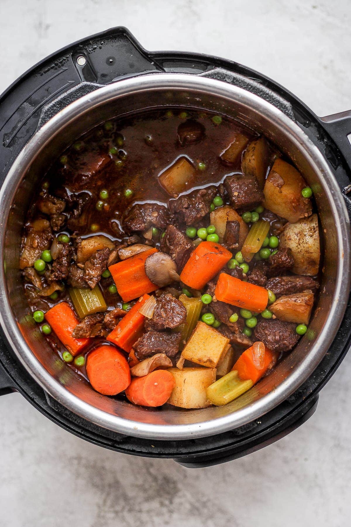 beef stew with roasted veggies in the instant pot