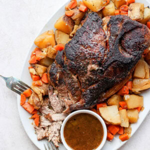 oven baked pork roast on a platter