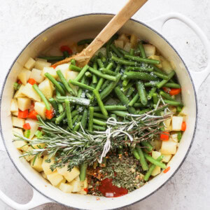 Ingredients in a Dutch oven.