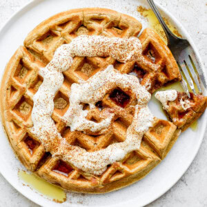 cinnamon roll waffle on a plate