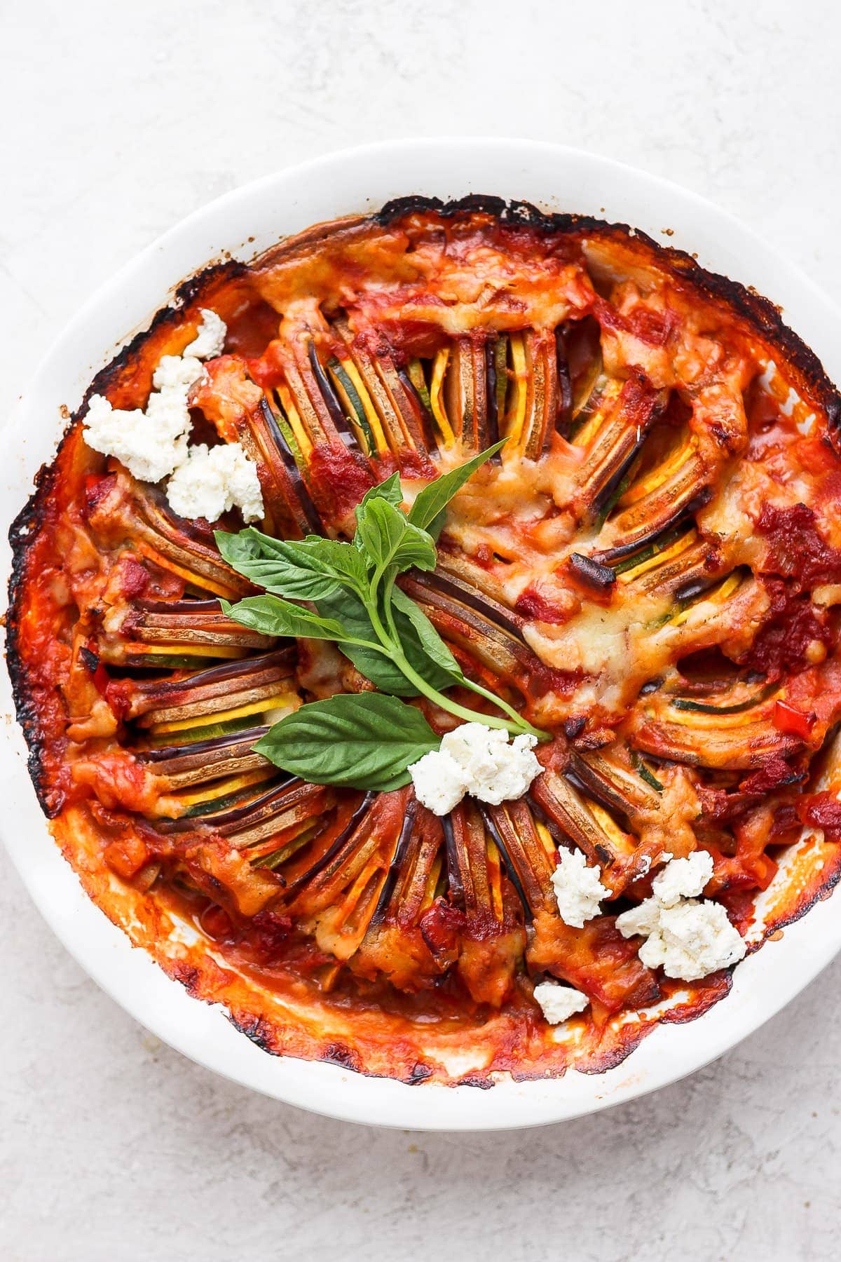 Ratatouille in a baking dish. 