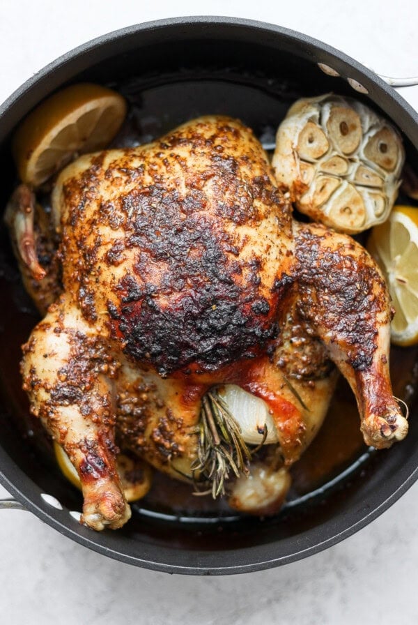 roasted chicken in pan